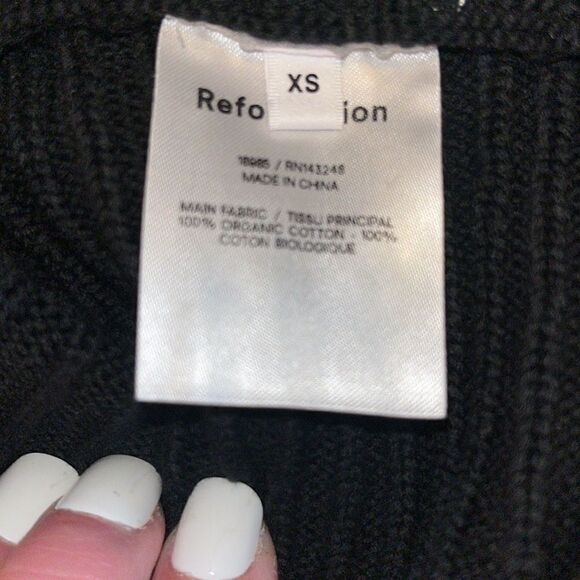 NWT Reformation Cort Short Black Ribbed Knit Boat Neck Pullover Sweater Size XS - Picture 6 of 7